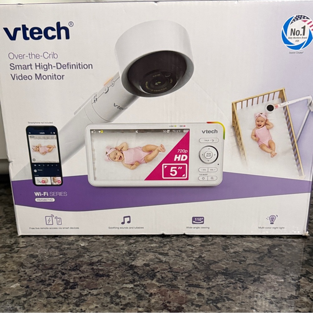 Brand New VTech White Over-the-Crib Smart HD Video Monitor WiFi, and nightlight